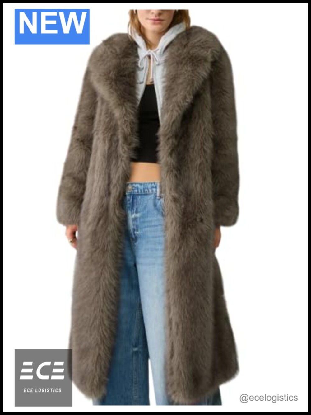 Flygo Faux Fur Coat Fluffy Lapel Open Front Long Winter Jacket